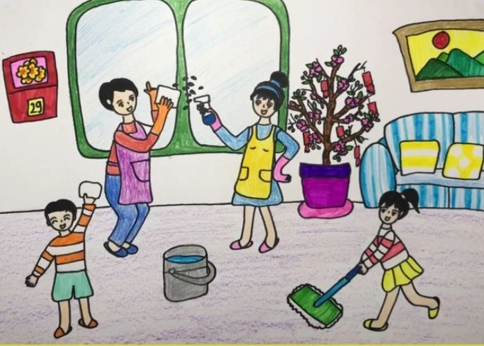 phòng khách ấm hơn nhờ tranh vẽ gia đình