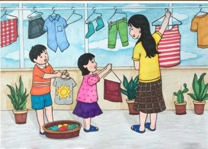 thờ thơ ấu trẻ nhỏ trong tranh vẽ gia đình
