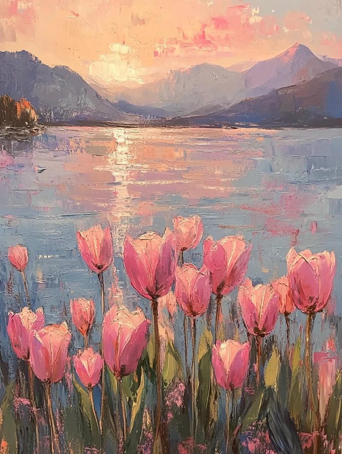 tranh minh họa đơn sắc hình vẽ hoa tulip