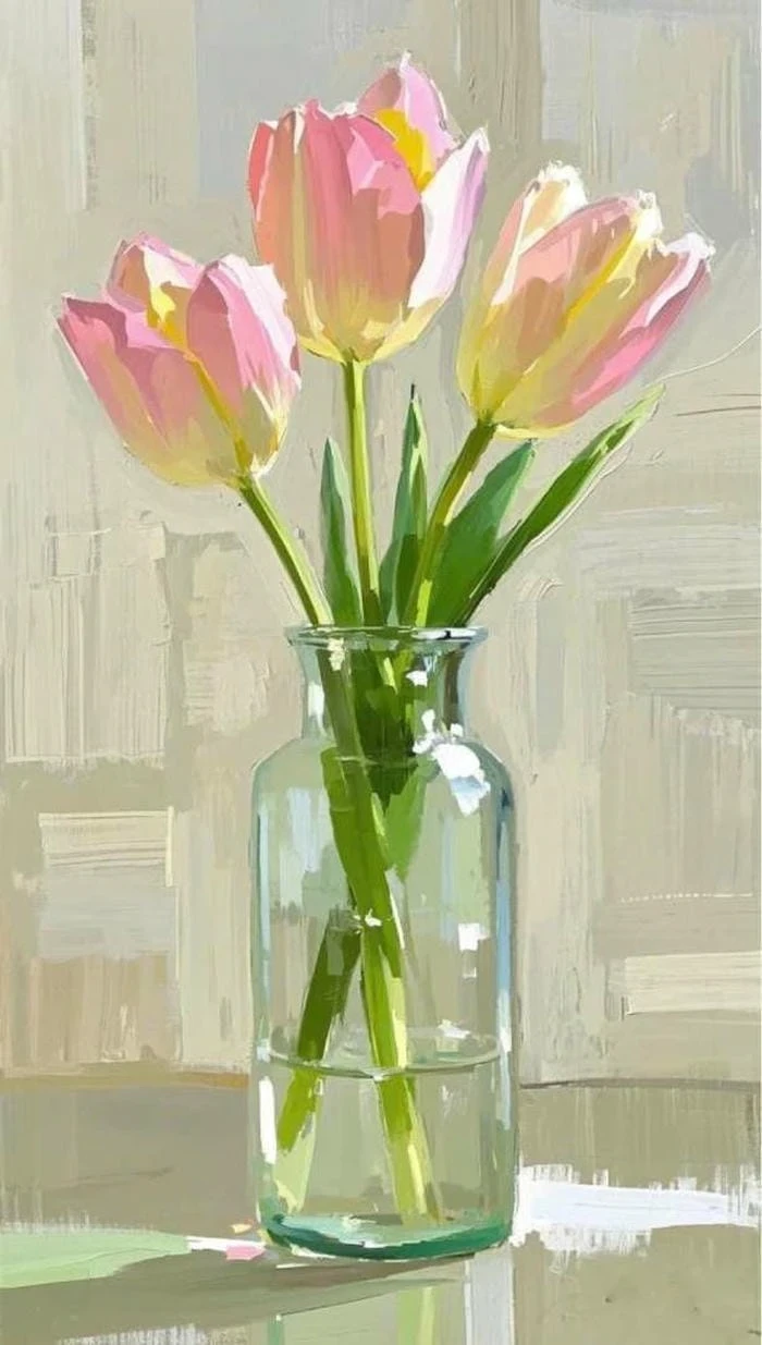 tranh tĩnh vật hoa tulip đặt gần cửa sổ