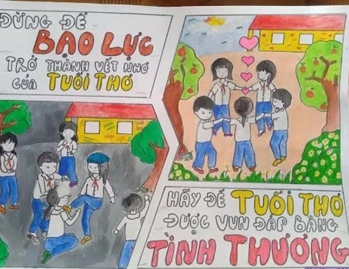 tranh vẽ bạo lực học đường mang thông điệp cảnh tỉnh