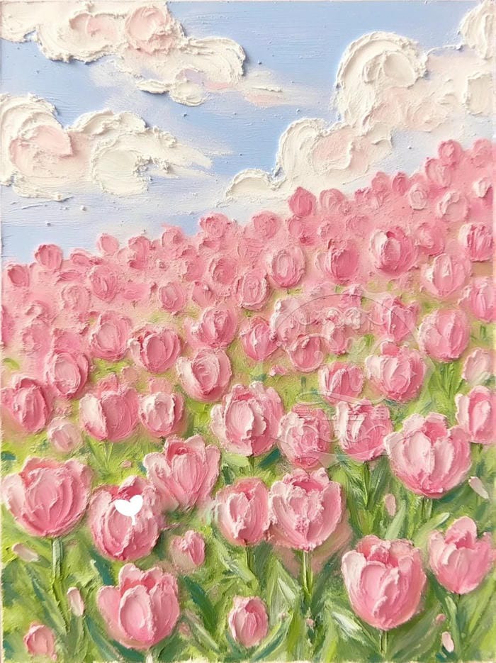 tranh vẽ cánh đồng hoa tulip rực rỡ