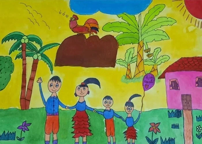 tranh vẽ gia đình phong cách mộc mạc