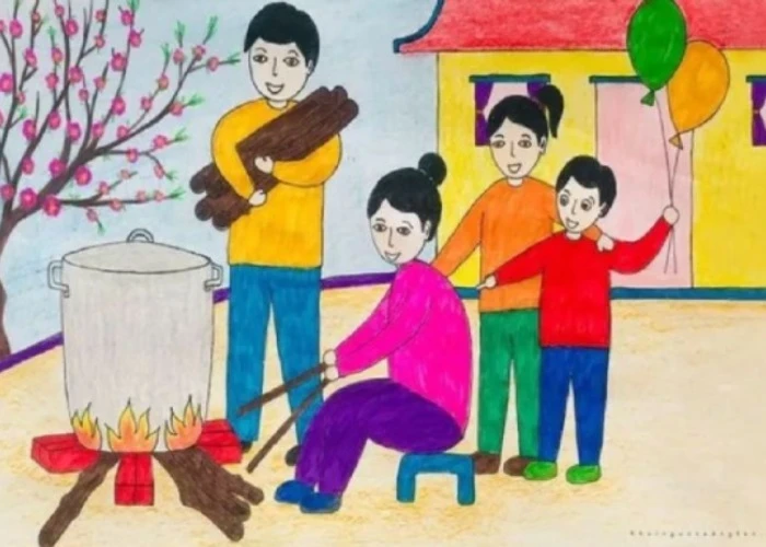 tranh vẽ gia đình thể hiện khoảnh khắc sum vầy