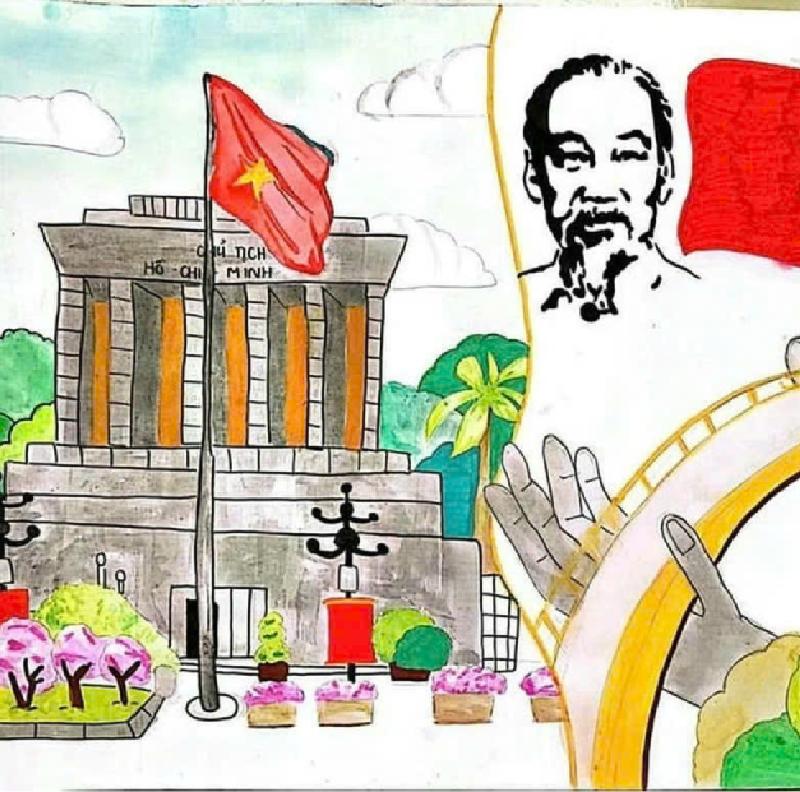 tranh vẽ lăng bác của học sinh cấp một
