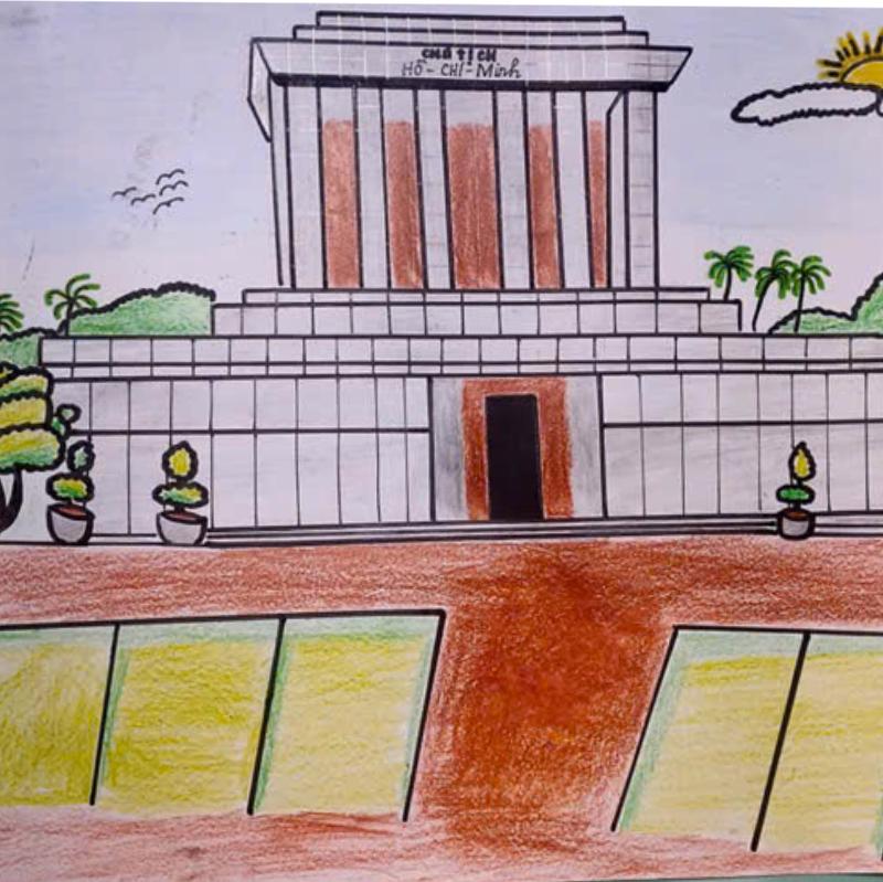 tranh vẽ lăng bác đẹp trong không gian xanh