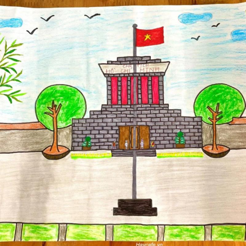 tranh vẽ lăng bác hồ với hàng tre xanh