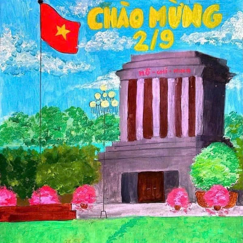 tranh vẽ lăng bác với không gian trang nghiêm