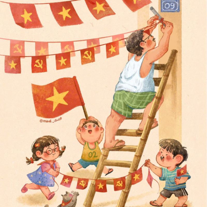 tranh vẽ ngày quốc khánh không khí rộn ràng