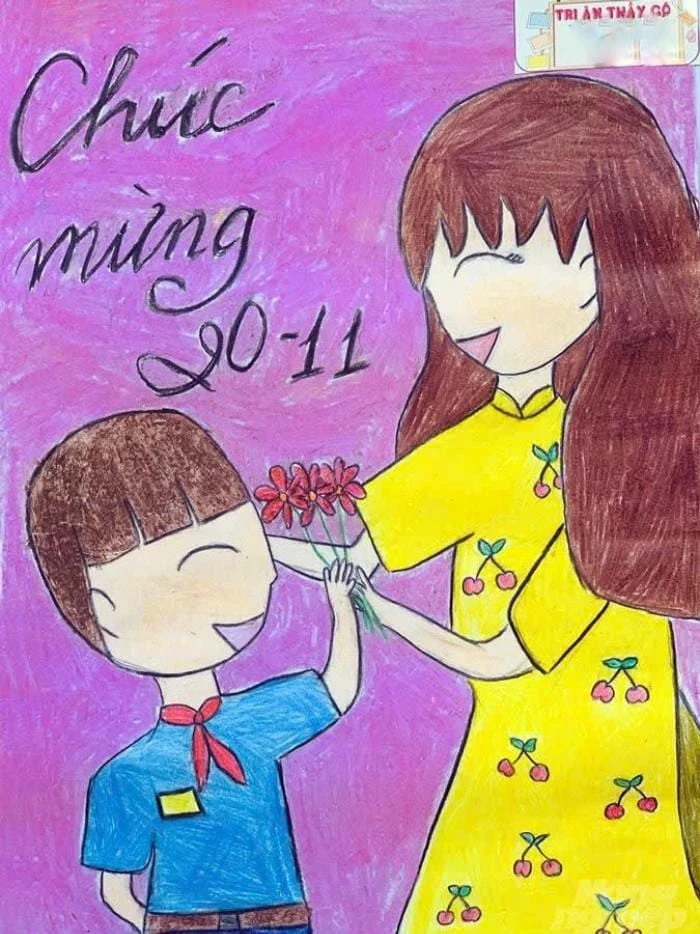 tranh vẽ nghề giáo viên cảnh lớp học sáng