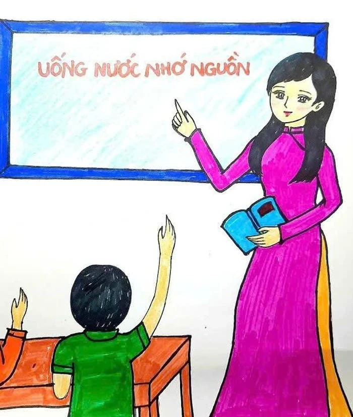 tranh vẽ nghề giáo viên trong lớp học nhỏ