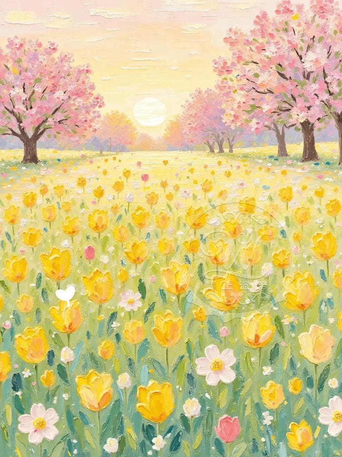 tranh vẽ vườn hoa tulip đầy sức sống