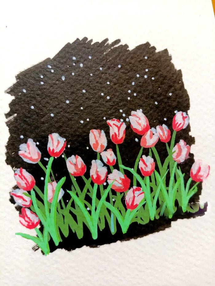 treo tường phòng khách tranh vẽ hoa tulip