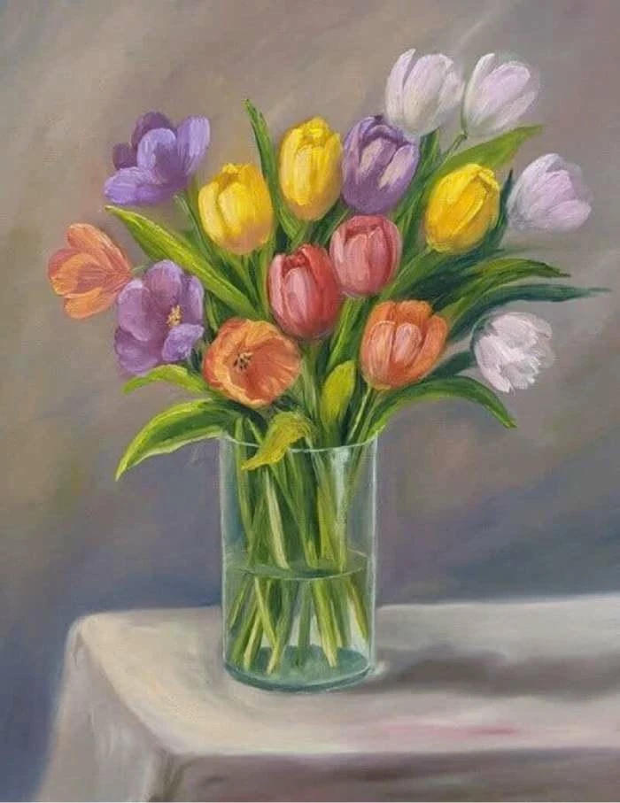 đường nét mỹ thuật vẽ tranh tĩnh vật hoa tulip