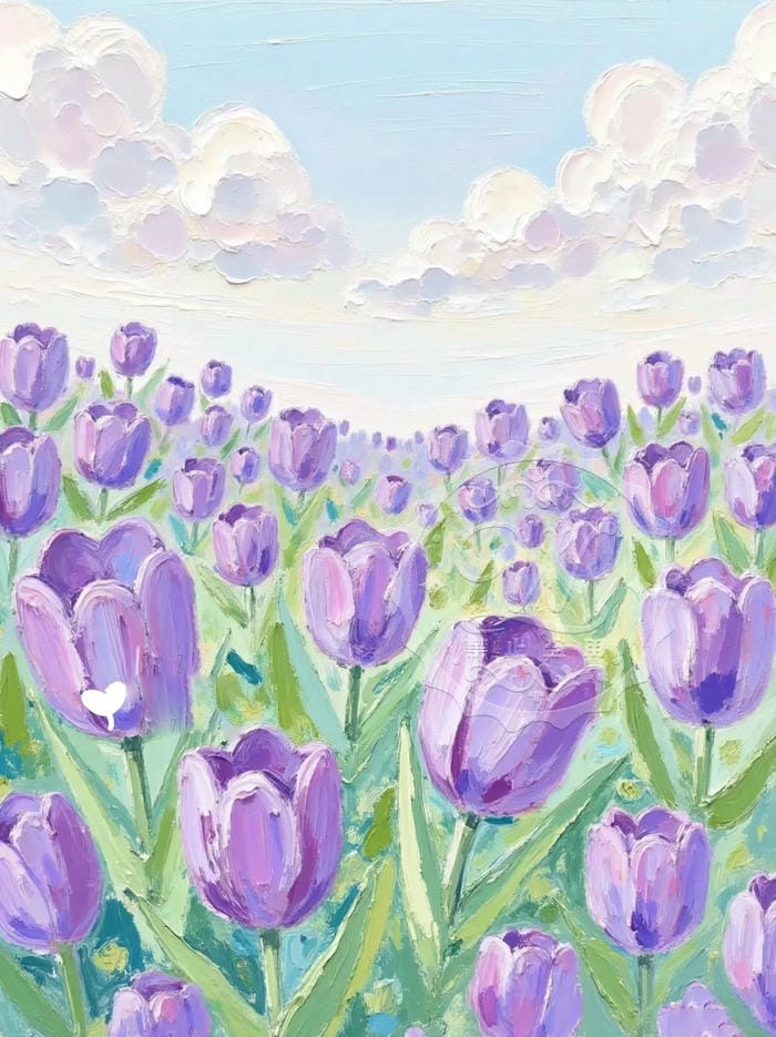 vẽ tranh phong cảnh hoa tulip lãng mạn