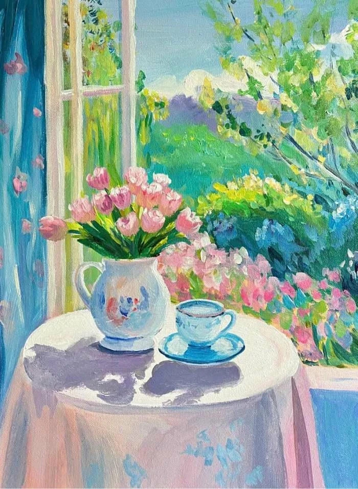 vẽ tranh tĩnh vật hoa tulip màu sắc hài hòa