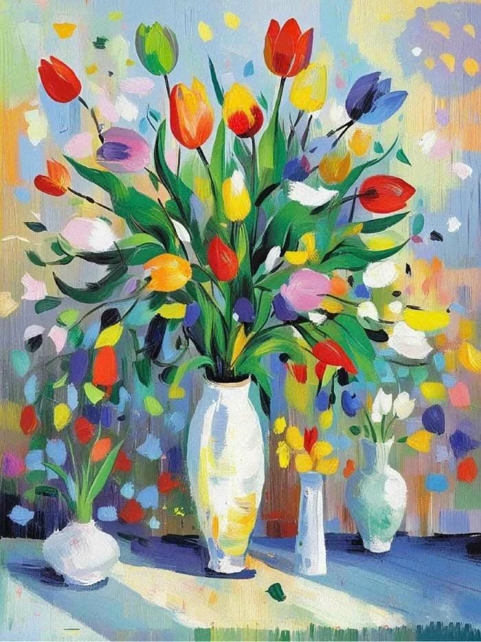 vẽ tranh tĩnh vật hoa tulip nền sáng đơn giản