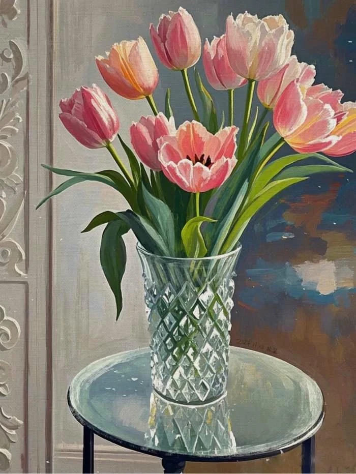 vẽ tranh tĩnh vật hoa tulip phong cách nhẹ nhàng