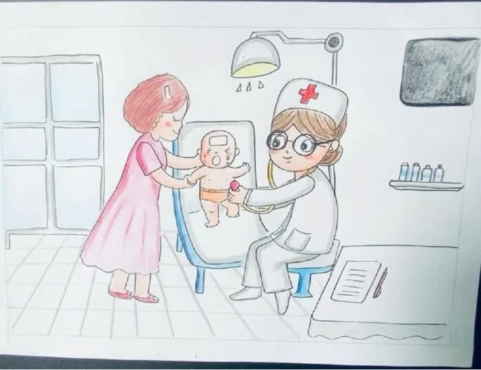 vẽ tranh về nghề bác sĩ đang khám bệnh