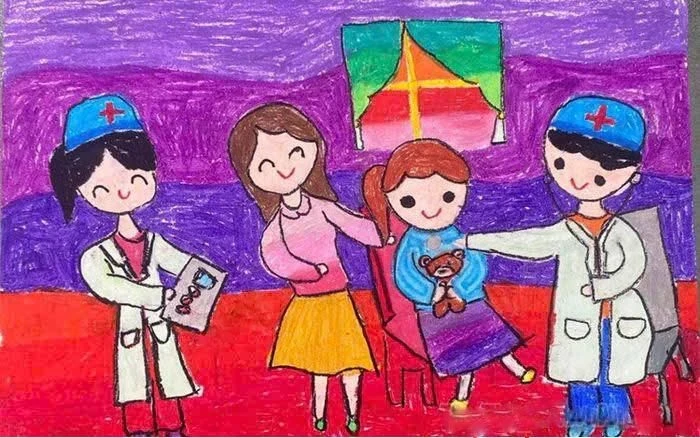 vẽ tranh vẽ nghề nghiệp bác sĩ chăm sóc trẻ nhỏ