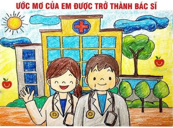 vẽ tranh vẽ nghề nghiệp bác sĩ làm việc cùng y tá