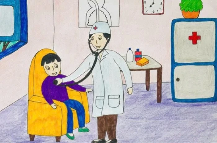 vẽ tranh vẽ nghề nghiệp bác sĩ trong phòng y tế