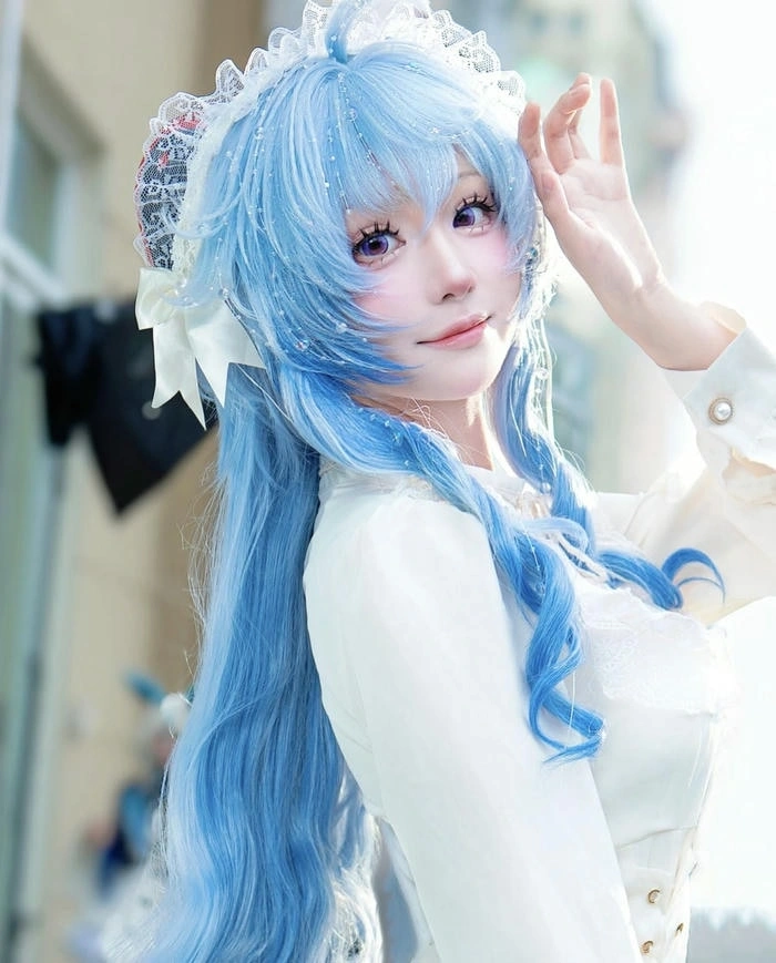 cosplay ganyu tóc dài màu xanh