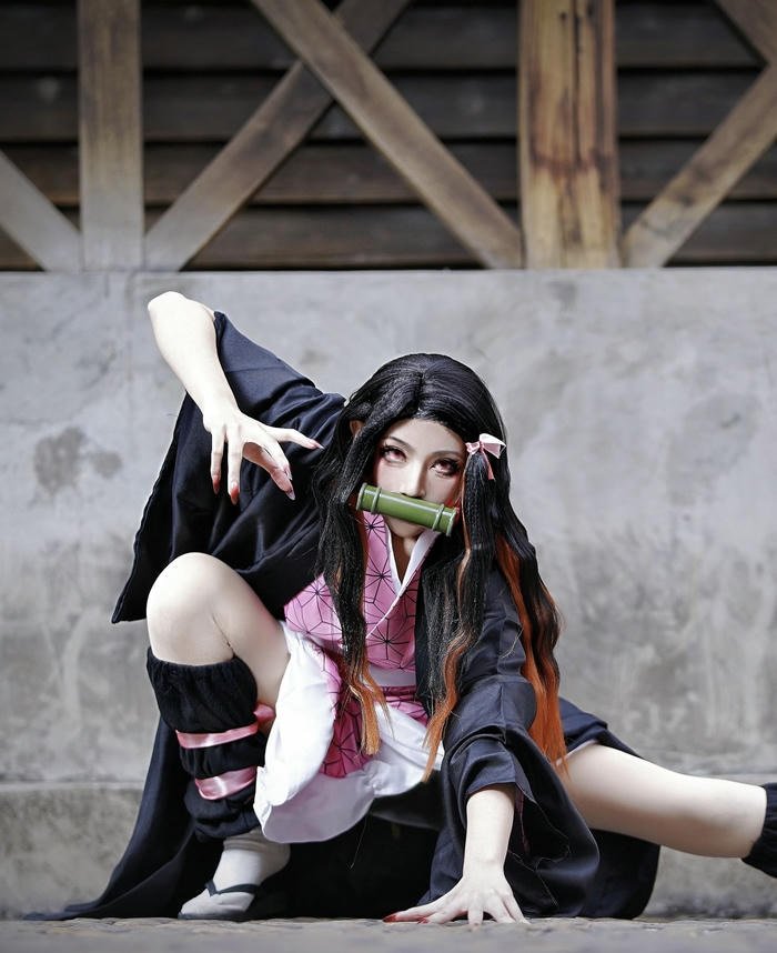 Ảnh Nezuko Cosplay Kid tóc dài ngắn nhí nhảnh