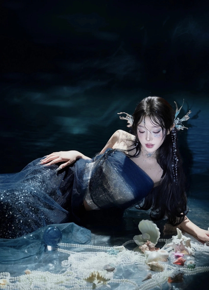 Ảnh dáng ngồi nàng tiên cá cosplay thể hiện sự mềm mại