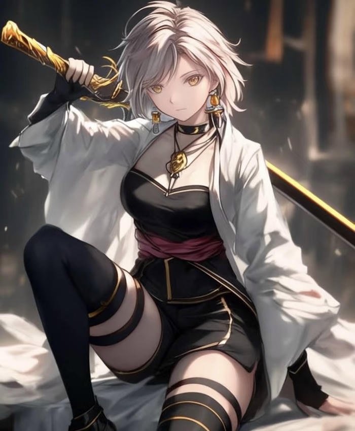 Bức ảnh anime nữ cầm kiếm hành động