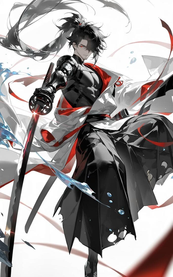 Bức ảnh cầm kiếm katana anime nam