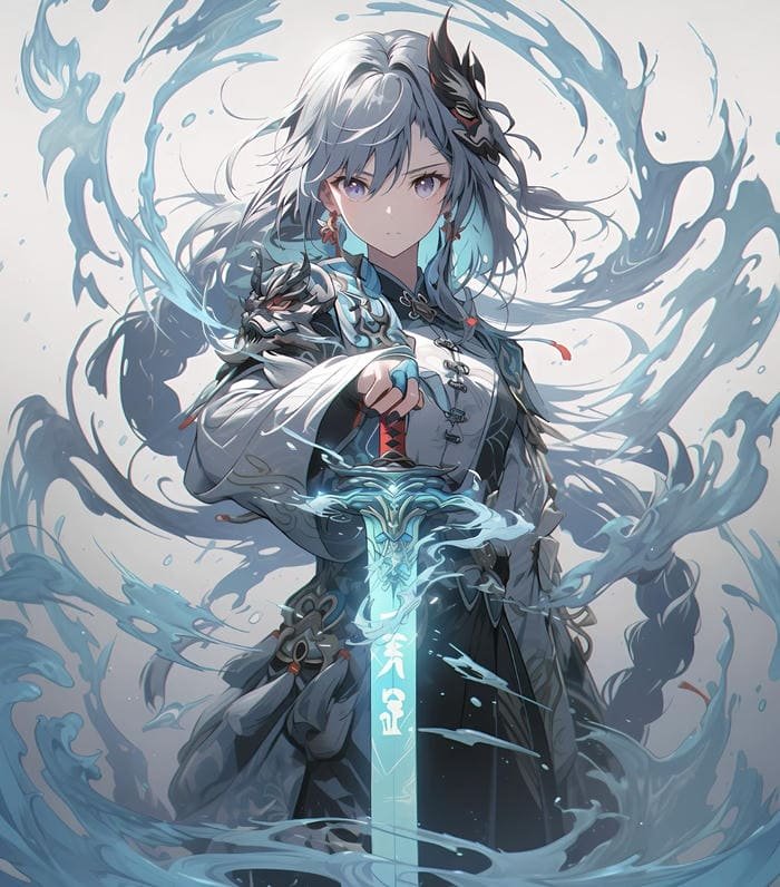 Bức ảnh nữ cầm kiếm phong cách anime