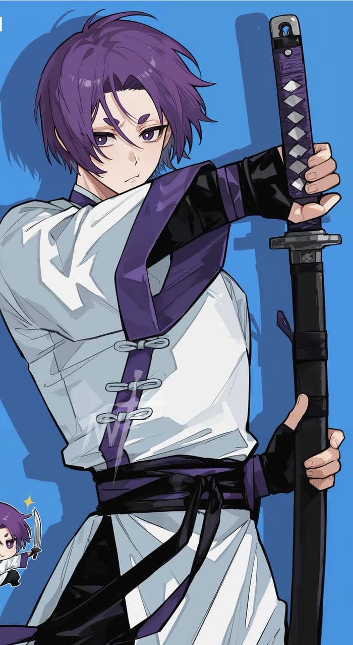 Bức hình anime nam cầm kiếm chiến đấu