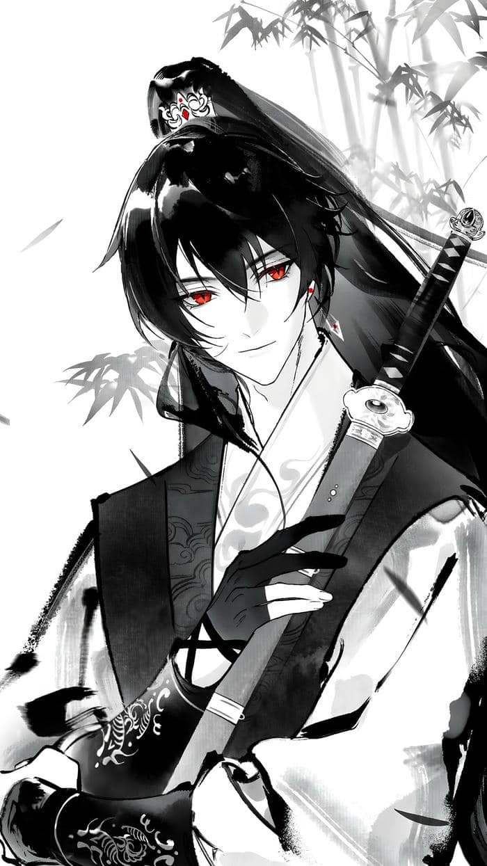 Bức hình anime nam cầm kiếm katana đẹp mắt