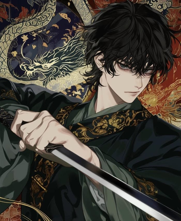 Bức hình nam cầm kiếm katana mạnh mẽ