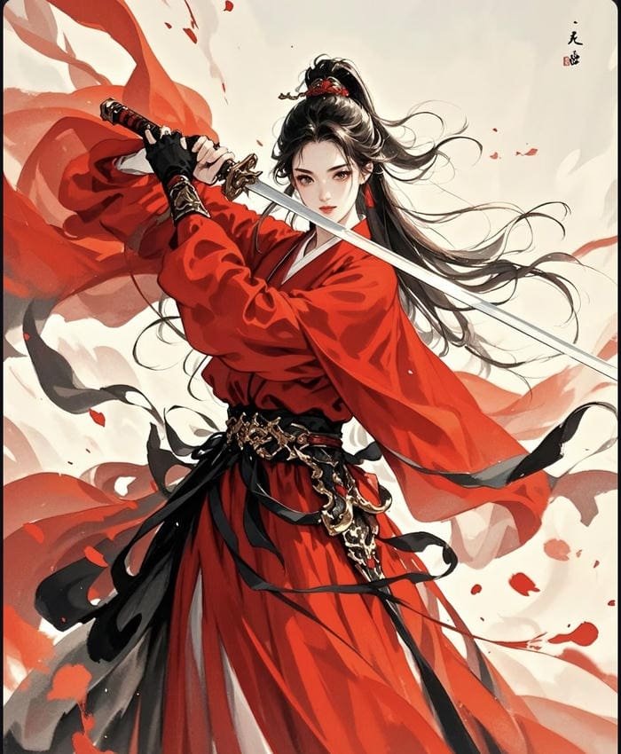 Bức hình nữ cầm kiếm trong anime