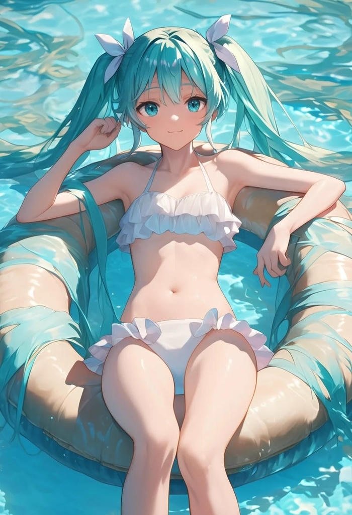 Gái anime mlem mặc bikini trắng lộ vòng eo