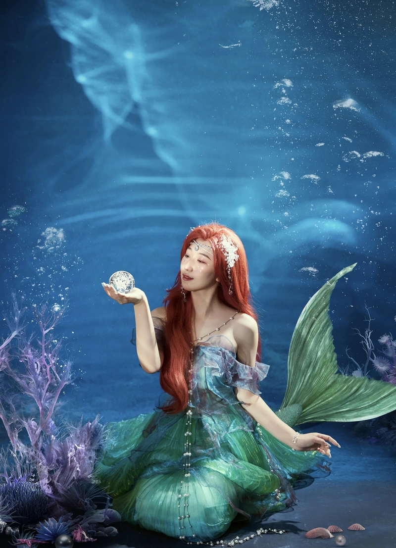 Hình ảnh ánh nhìn sâu nàng tiên cá cosplay tạo cảm giác huyền ảo