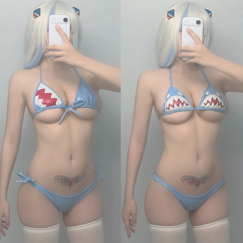 Hình ảnh arisa nguyễn bikini xanh cá mập
