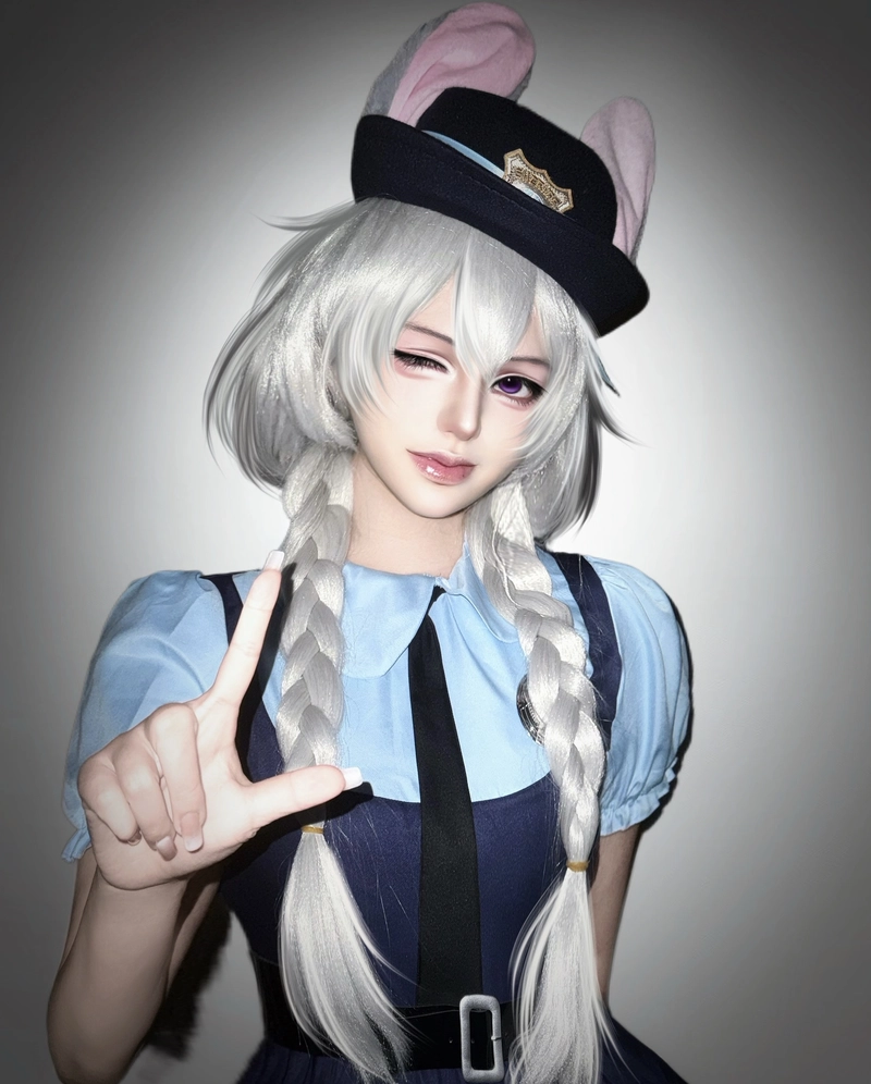 Hình ảnh góc chụp nghiêng thỏ cosplay làm rõ đường nét