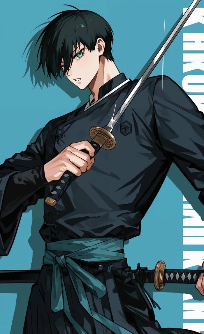 Hình ảnh nam cầm kiếm katana phong trần anime