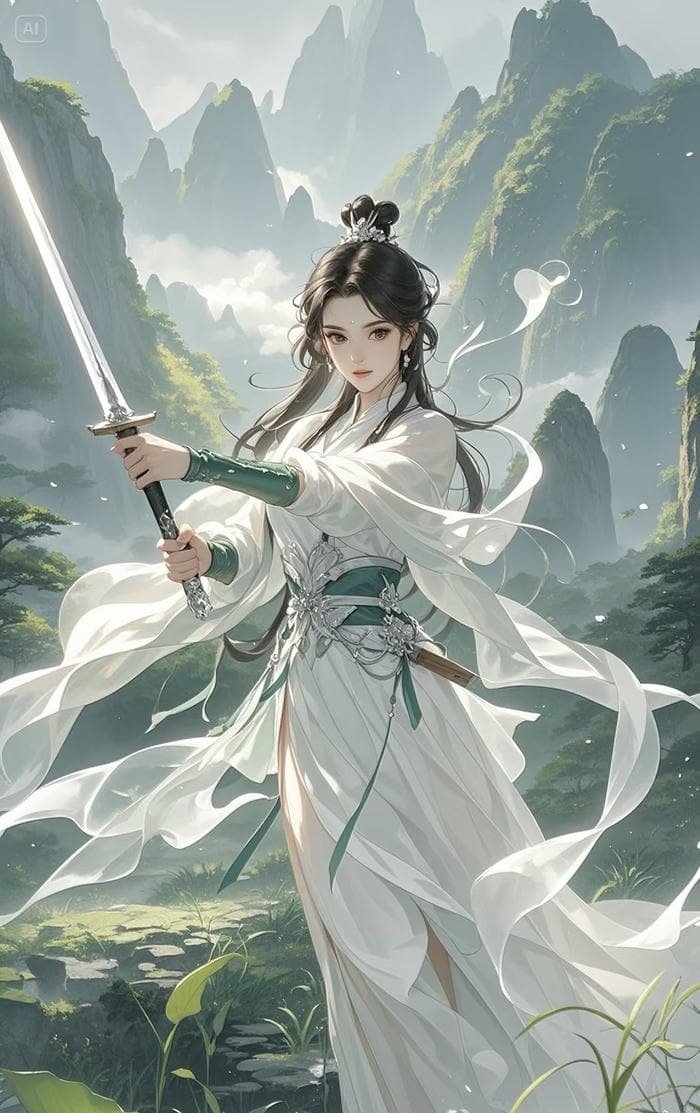 Hình ảnh nữ anime cầm kiếm chiến đấu