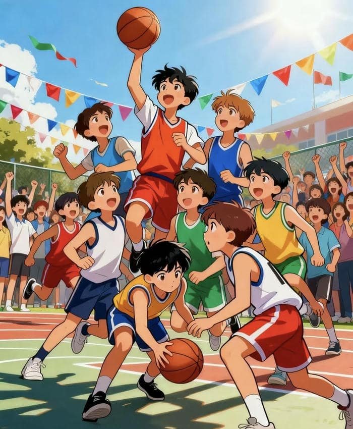 Hình anime bóng rổ phong cách học đường