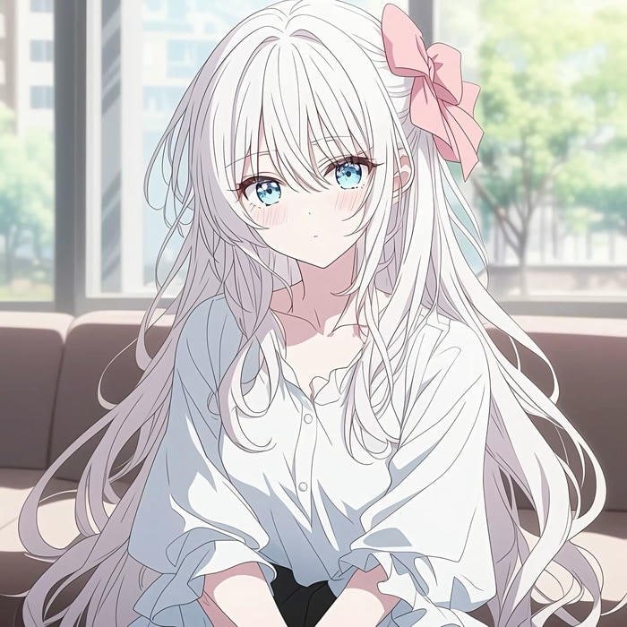 Hình anime nữ cute tóc trắng