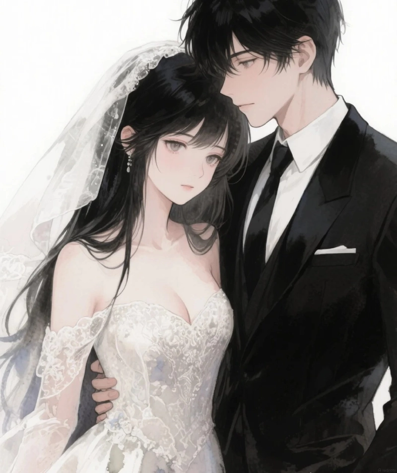 Hình cô dâu chú rể anime nhẹ nhàng thơ mộng cuốn hút