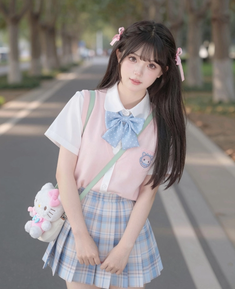 Hình mái tóc dài cosplay nữ sinh buộc gọn rõ nét
