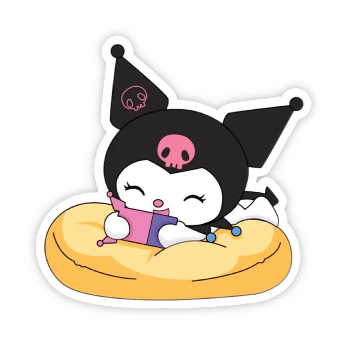 Hình nhãn dán Kurumi nằm trên gối