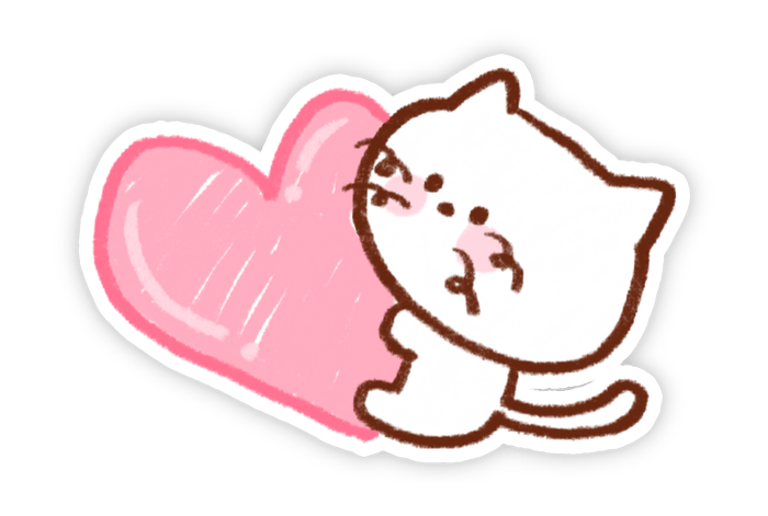 Hình nhãn dán đáng yêu mèo ôm trái tim