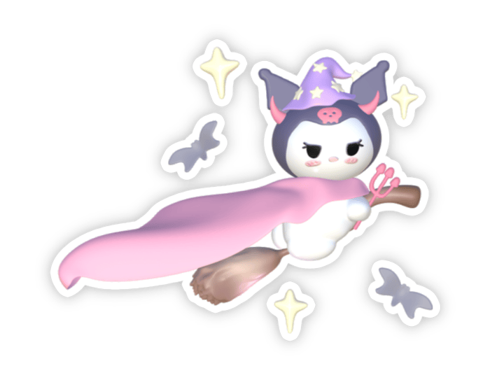 Hình sticker Kurumi nghệ thuật cưỡi chổi bay