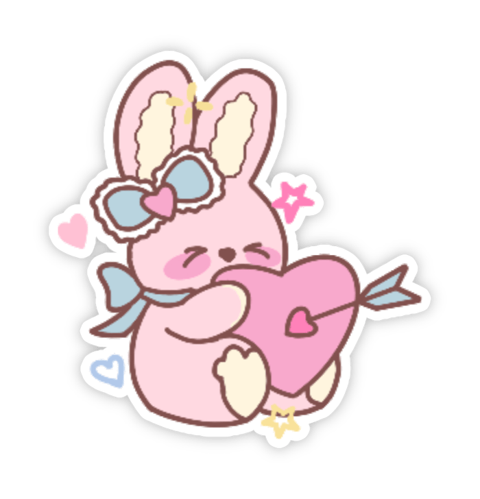 Hình sticker cute con thỏ ôm trái tim
